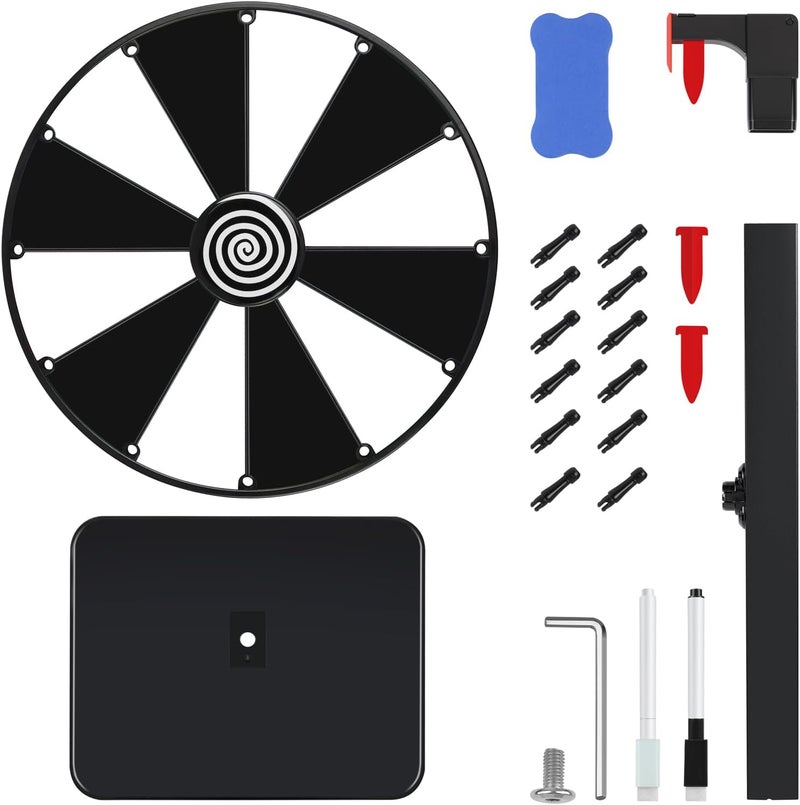 Pionites 12 Inch 12 Slots Prize Wheel Tabletop Fortune Spin with Dry Erase Marker and Eraser for Engaging Home Parties, Trade Show, Carnival Events (12''12Slots Black&White) - Image 5
